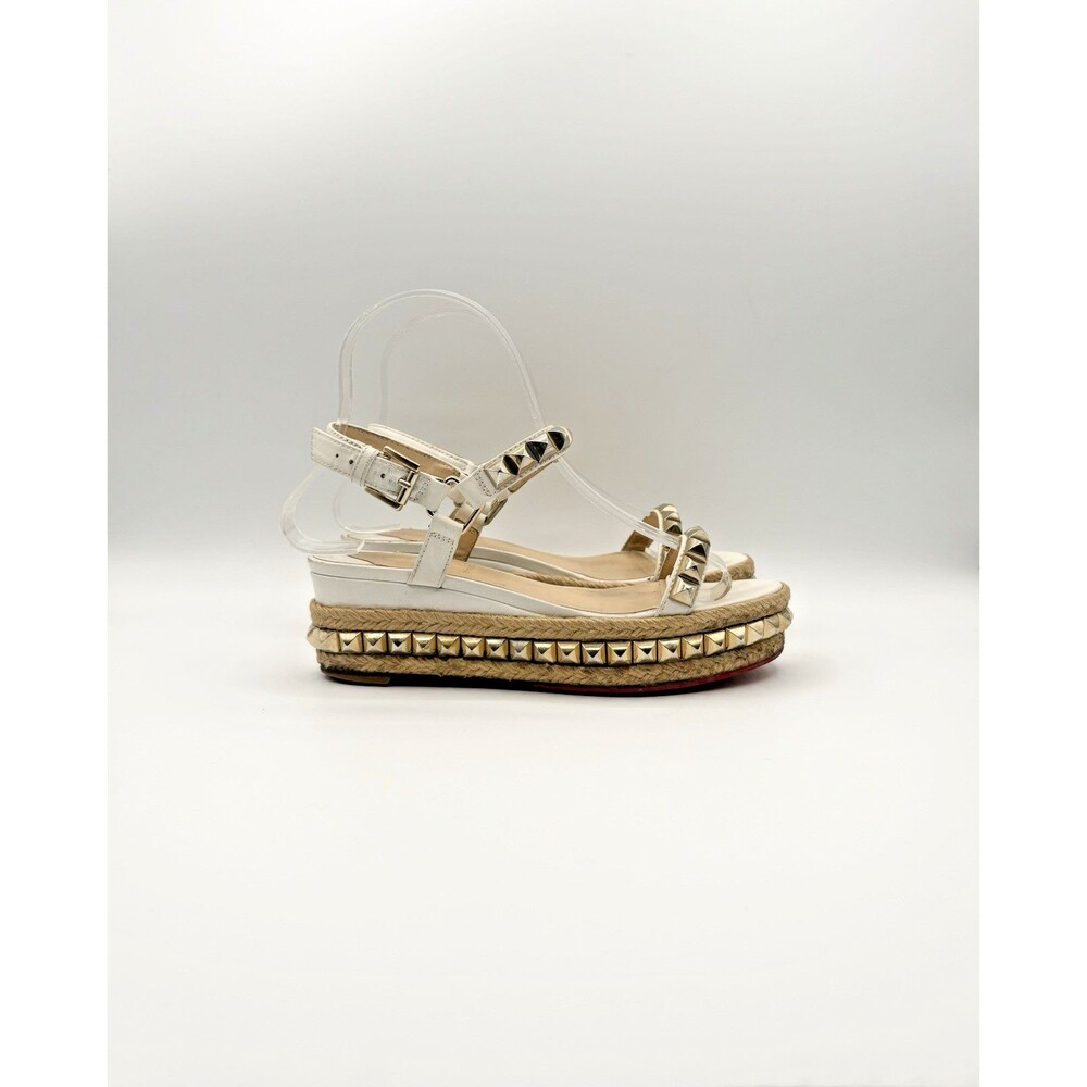 Christian Louboutin White Pyraclou 60 Stud Espadrille Wedge Sandals Size EU 35